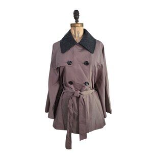 Ellen Tracy Trench Belted Cape Poncho Jacket Removeable Collar S New